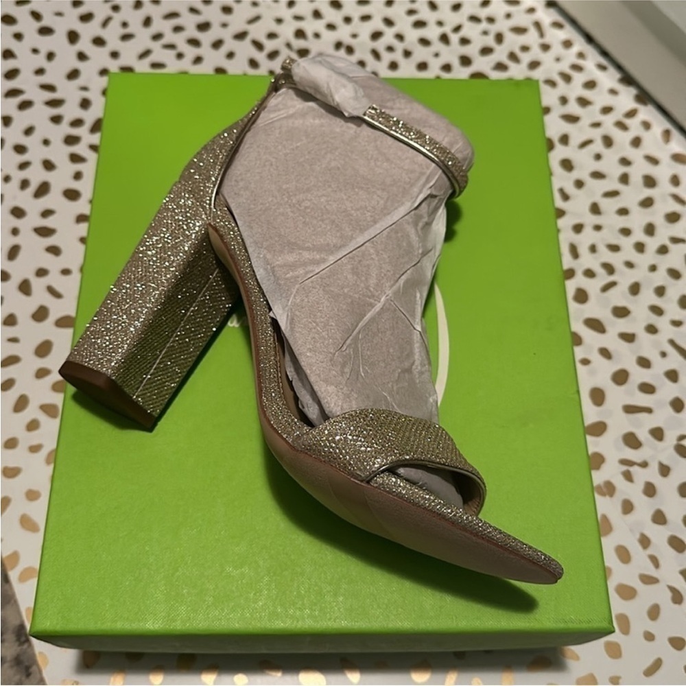 Sam Edelman Yaro Ankle Strap Sandal Heel in Sparkle Light Gold Mesh NEW WIDE - Picture 9 of 11